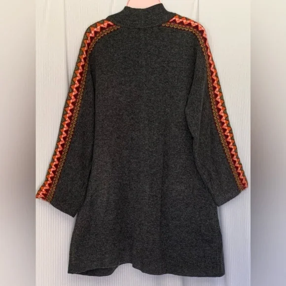 Old Navy Cardigan Open Front Dark Gray with Aztec Trim Detail Pockets Medium - Picture 2 of 13